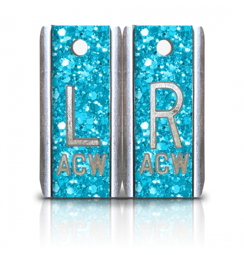 1 1/2" Height Aluminum Elite Style Lead X-ray Markers, Fluorescent Blue Glitter Color